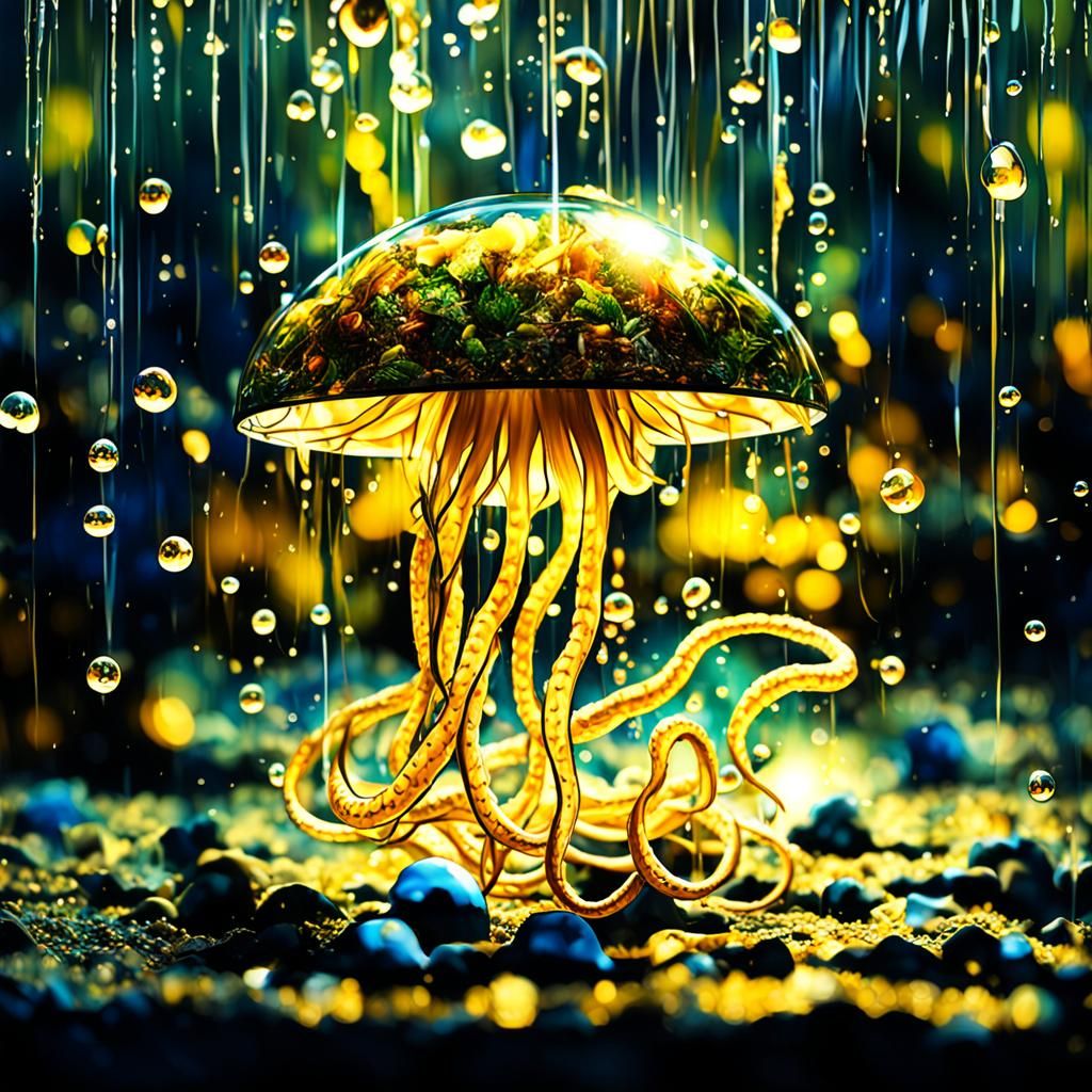 Golden Blue Smoke Leviathan in Glass Ball