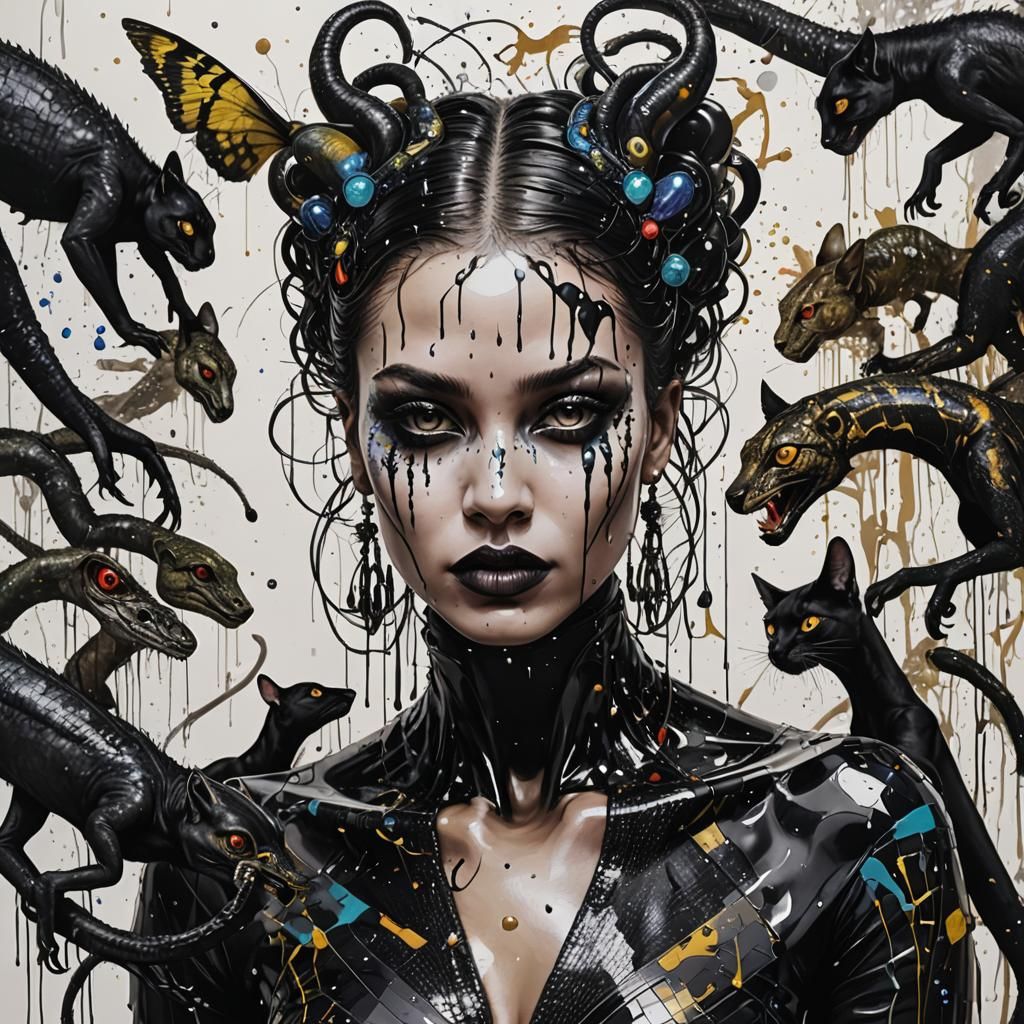 Futuristic Reptilian Woman with Fractal Ink, Hyperrealistic ...