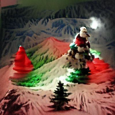 Christmas Snow Mountain Scene with Santa