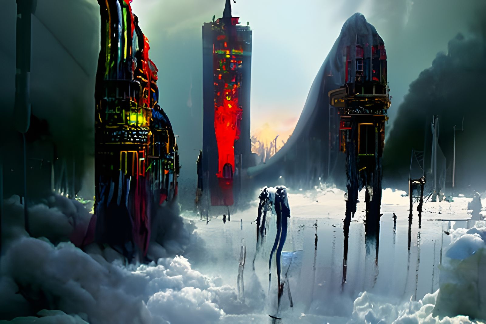 Robot Ghosts in Fireproof City: Hyperreal Digital Art