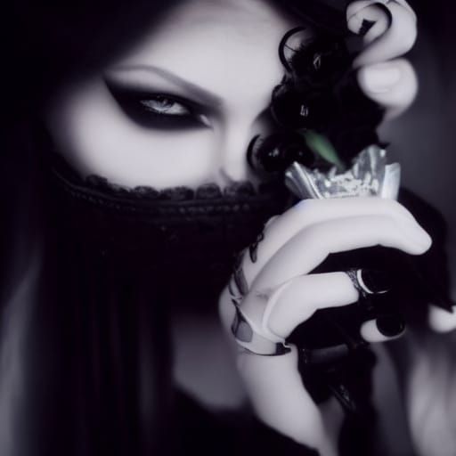 Gothic Fashion Model with Coffee in Dark Romanticism Style