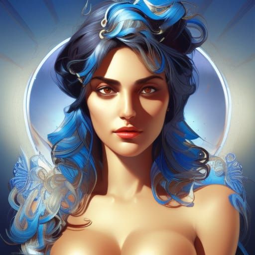 Beautiful turkish in blue bikini; Mark Brooks and Dan Mumford, comic book art, perfect, smooth head and shoulders portra...