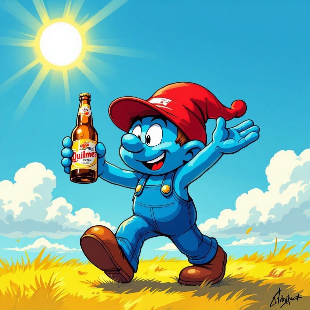 Smurf Dancing with Beer in Cartoon Style