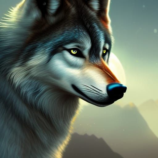 Hyperrealistic Wolf Portrait in Detailed Matte Painting