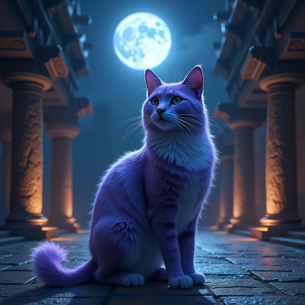 Moonlit Cat in Seminary Courtyard: Fantasy Concept Art