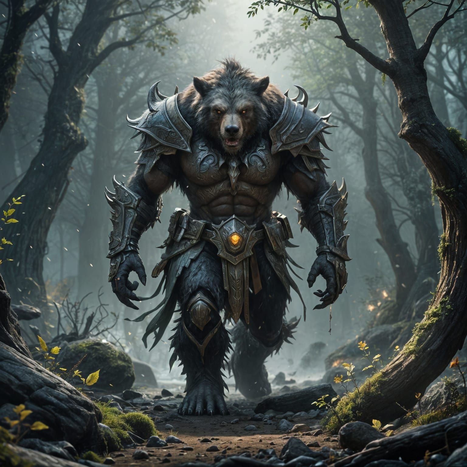 Elven Grizzly Creature in Detailed Matte Painting