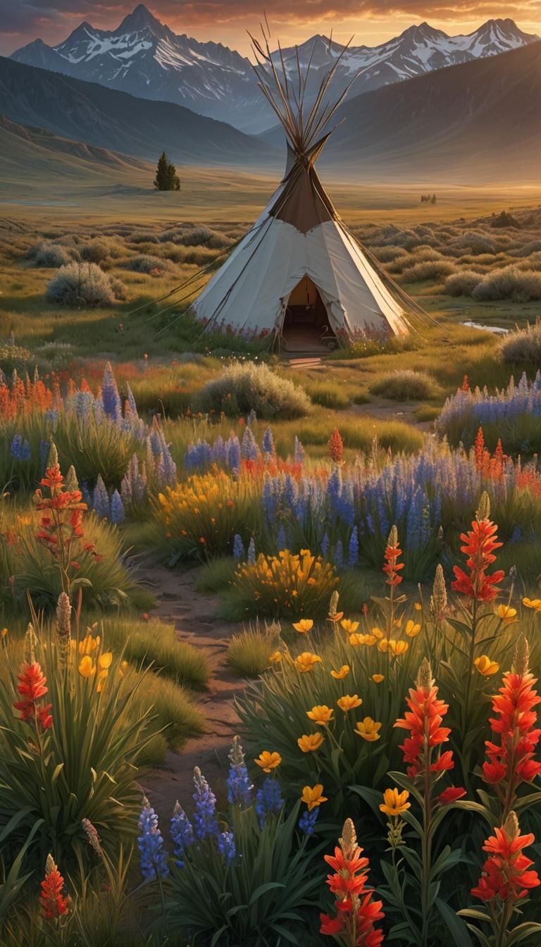 Gopher in Meadow with Teepee, Digital Matte Painting