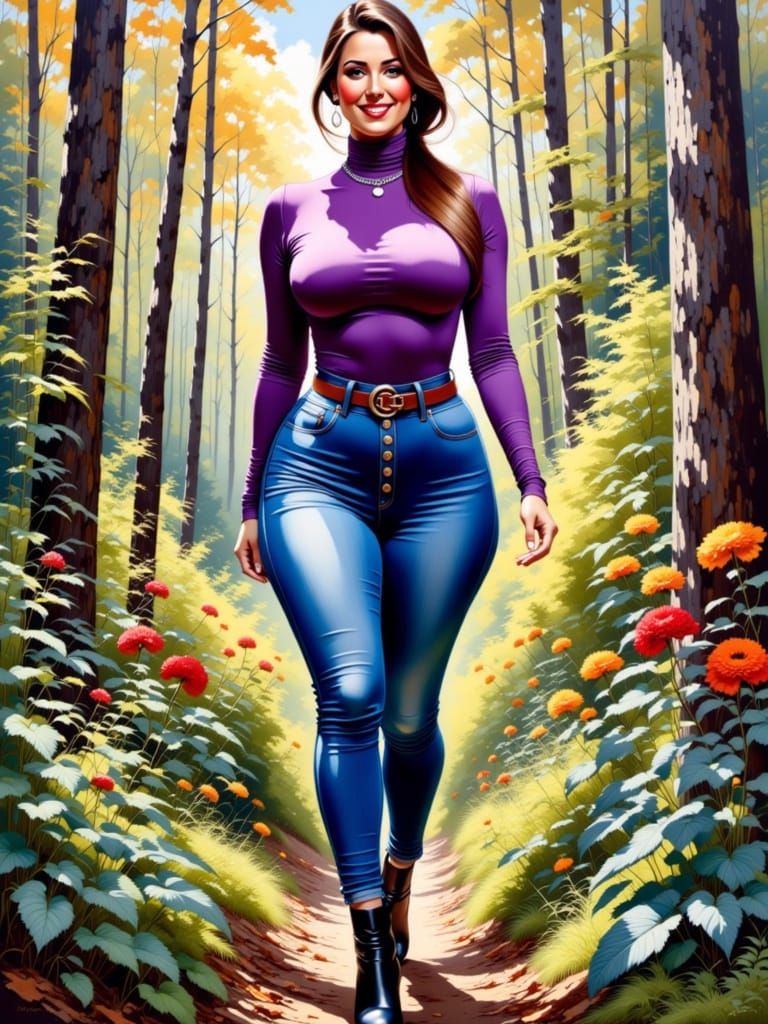 Woman in Forest Garden as Detailed Oil Painting