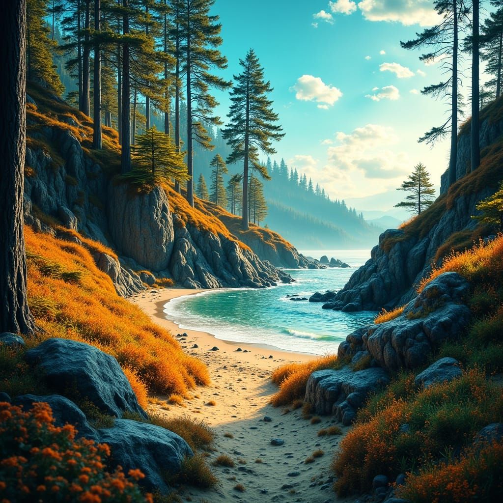 Hyperrealistic Beach Scene in Vibrant Colors