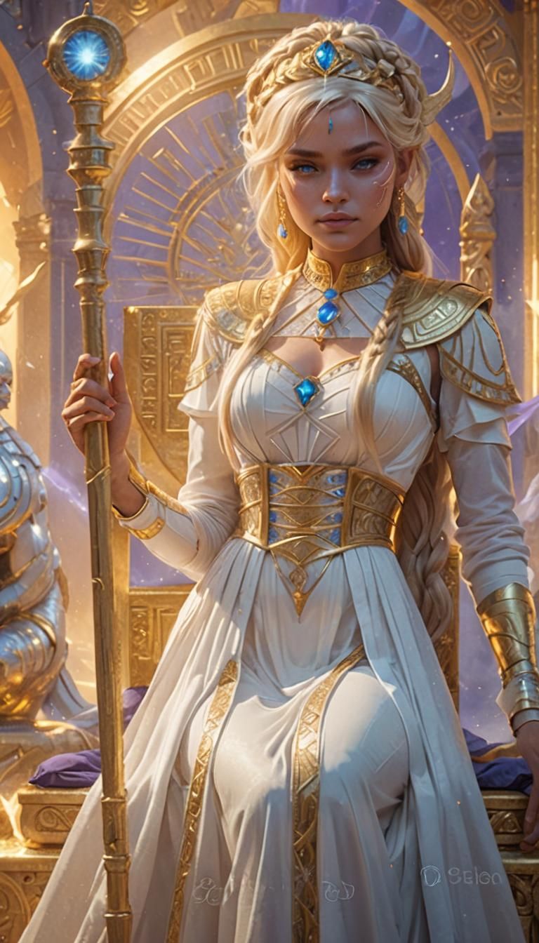 Woman on Golden Throne in Opulent 3D Digital Art