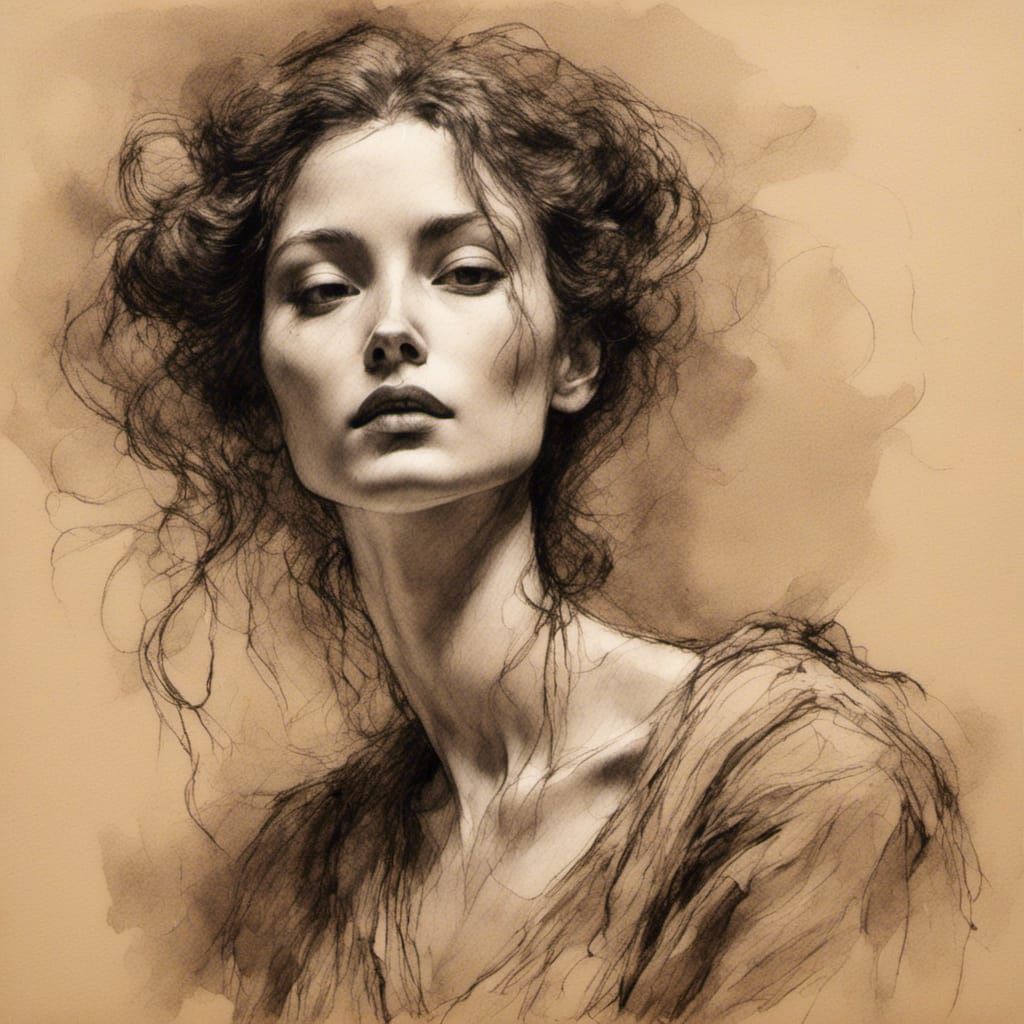 Expressive Charcoal Sketch of a Beautiful Female Figure
