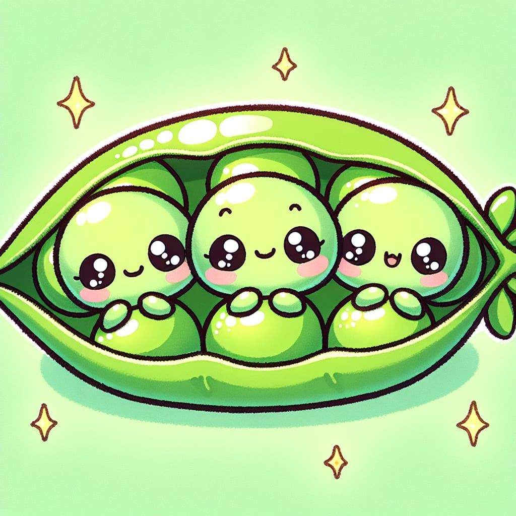 three peas in a pod, draw, green, cute, kawaii, cozy, happy, soft