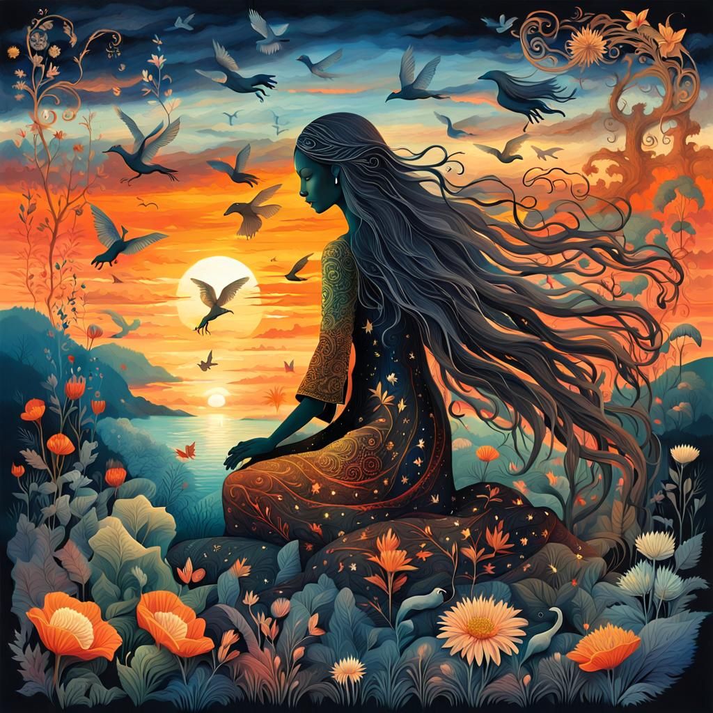 Mystical Creatures Collage at Sunset: A High-Resolution Phot...