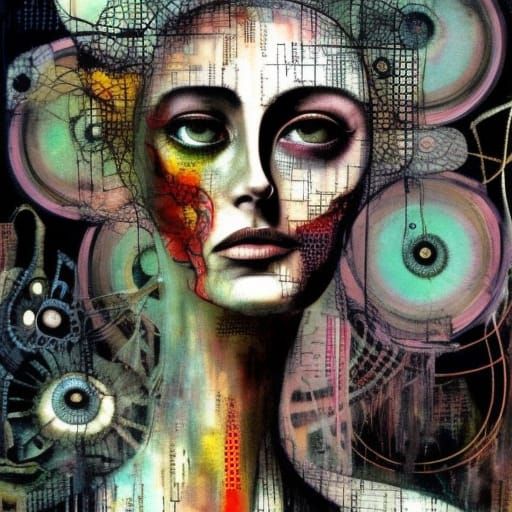 Geometric Madwoman Portrait with Bioluminescence