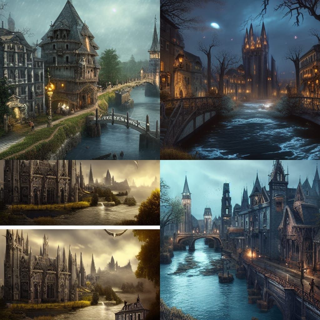 Epic Dark Fantasy Town at Night