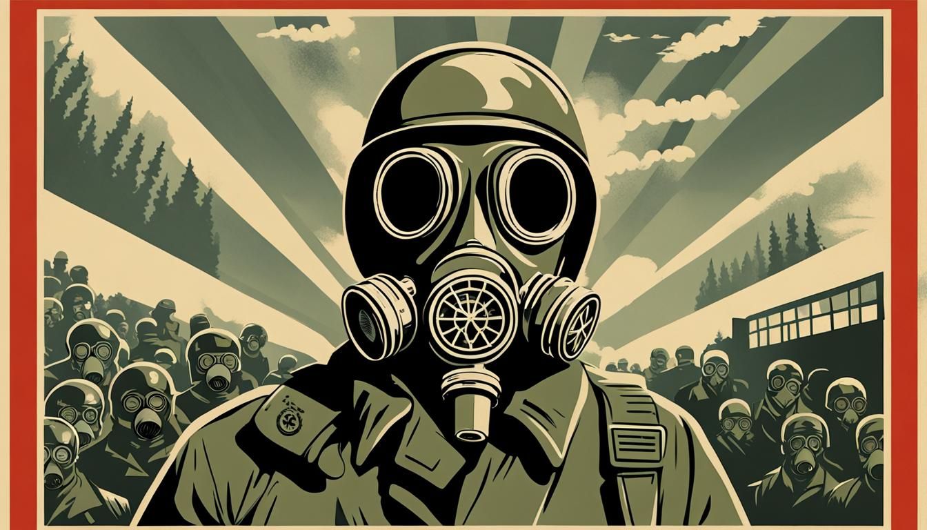 Cold War Propaganda Poster with Gas Mask