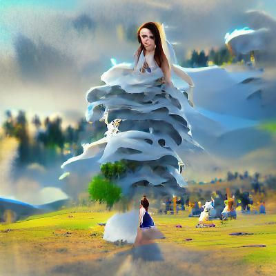 Anime Girl with Ghosts in Snowy Landscape