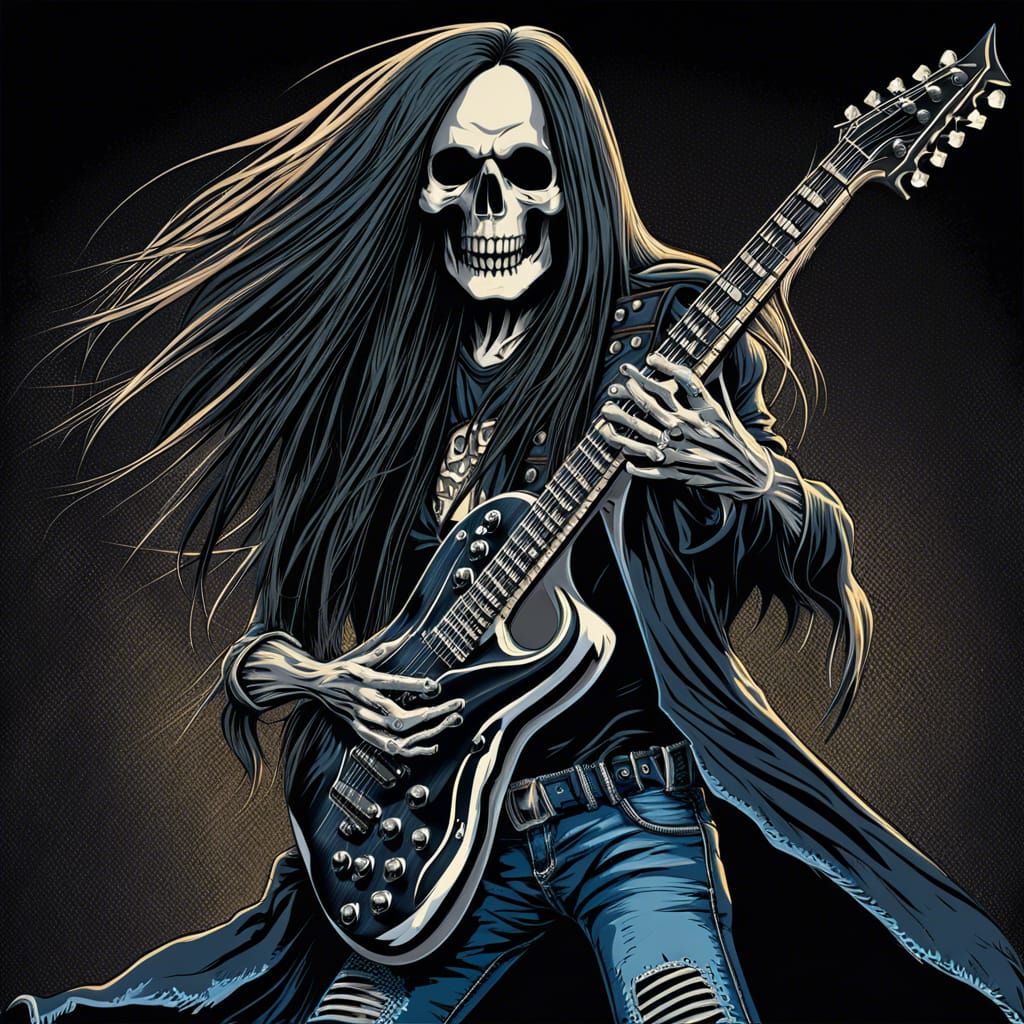 Skeleton Guitarist in Heavy Metal Style