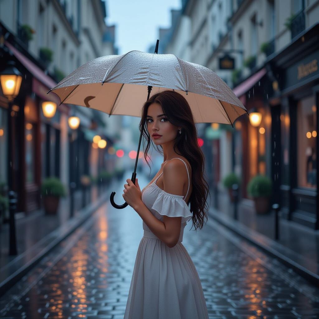 Parisian Woman in Summer Shower: Digital Matte Painting