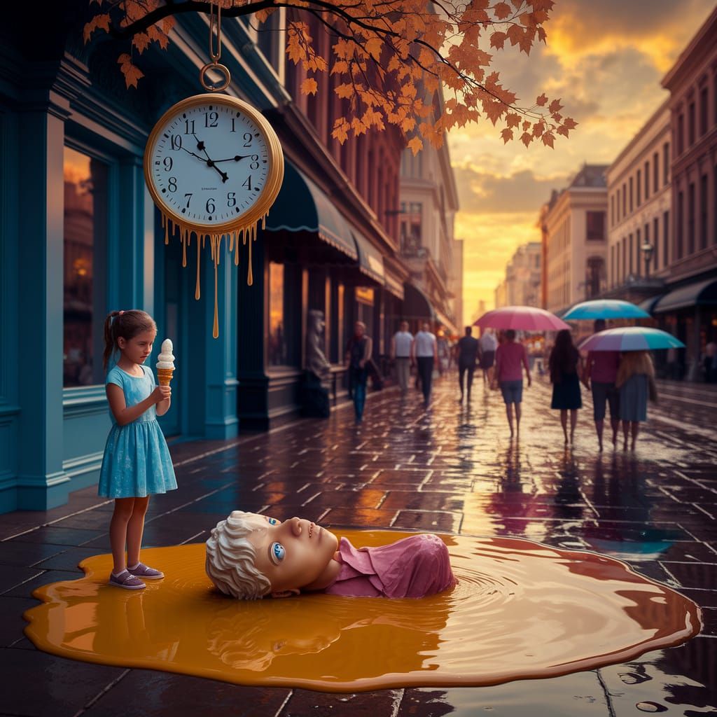 Surreal Melting Clock in Scorching Heat