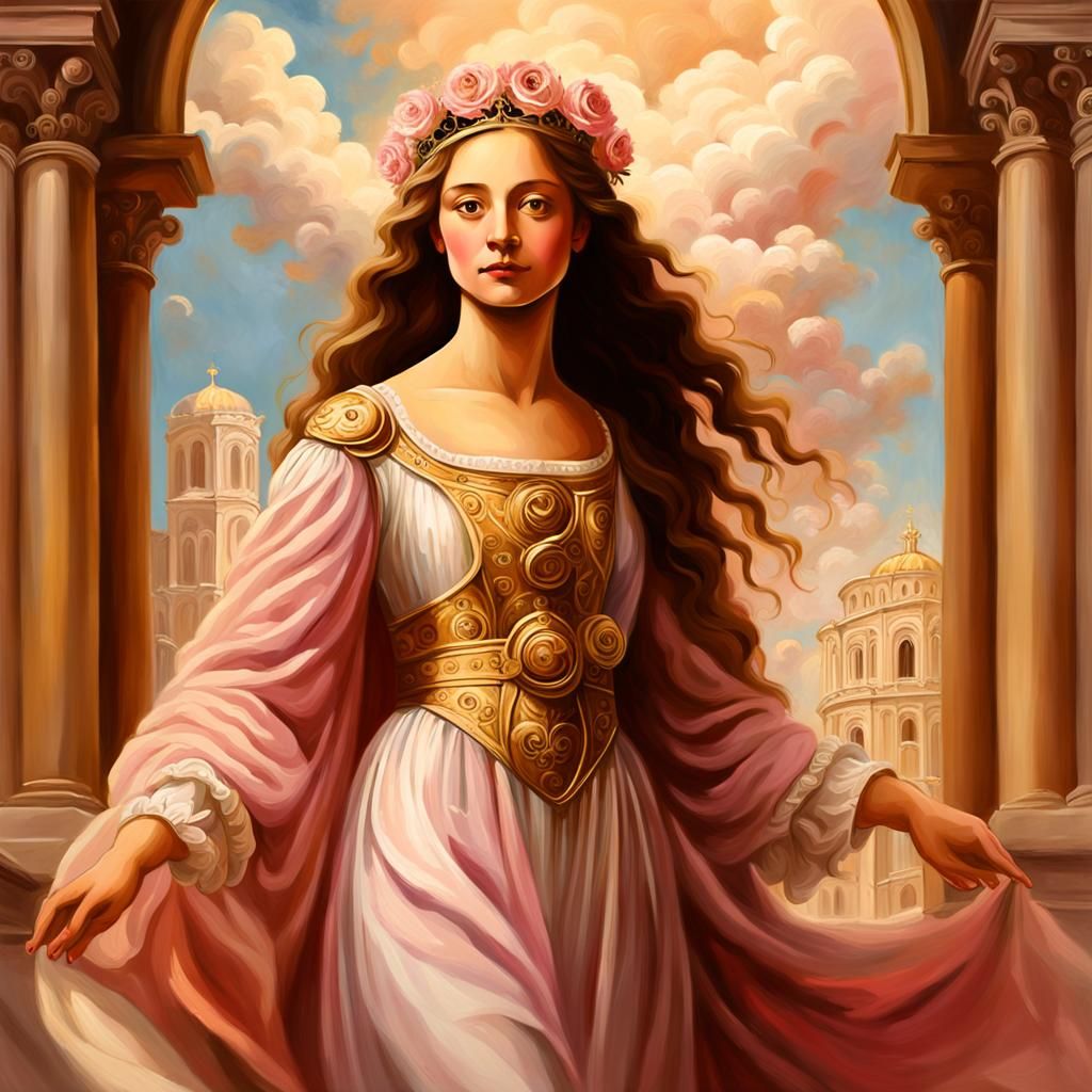 Flower Princess in Renaissance Style Cathedral