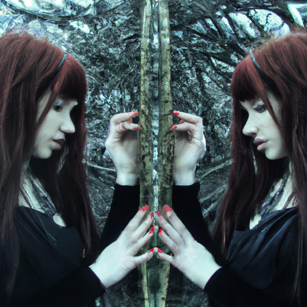 Witch and Black Cat Mirror Image with Tears