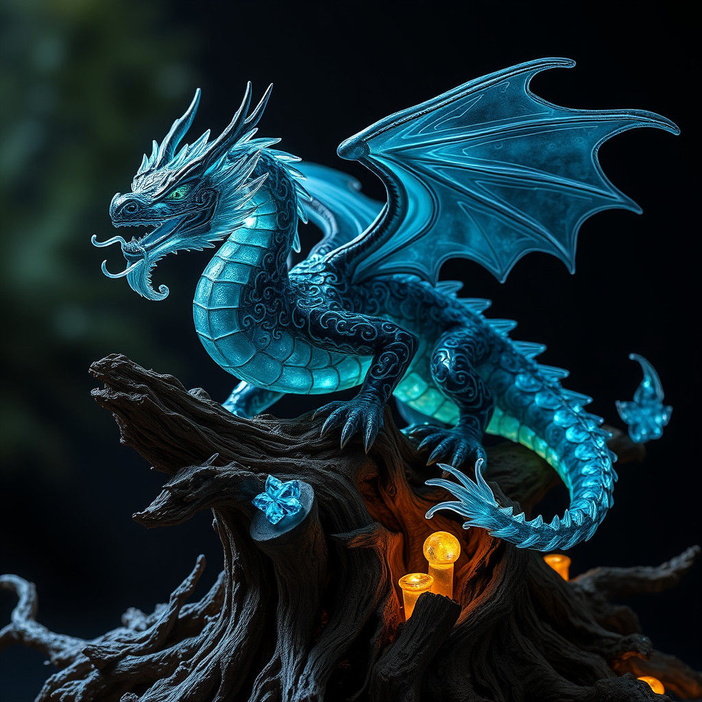 Bioluminescent Crystal Dragon Sculpture in High Resolution