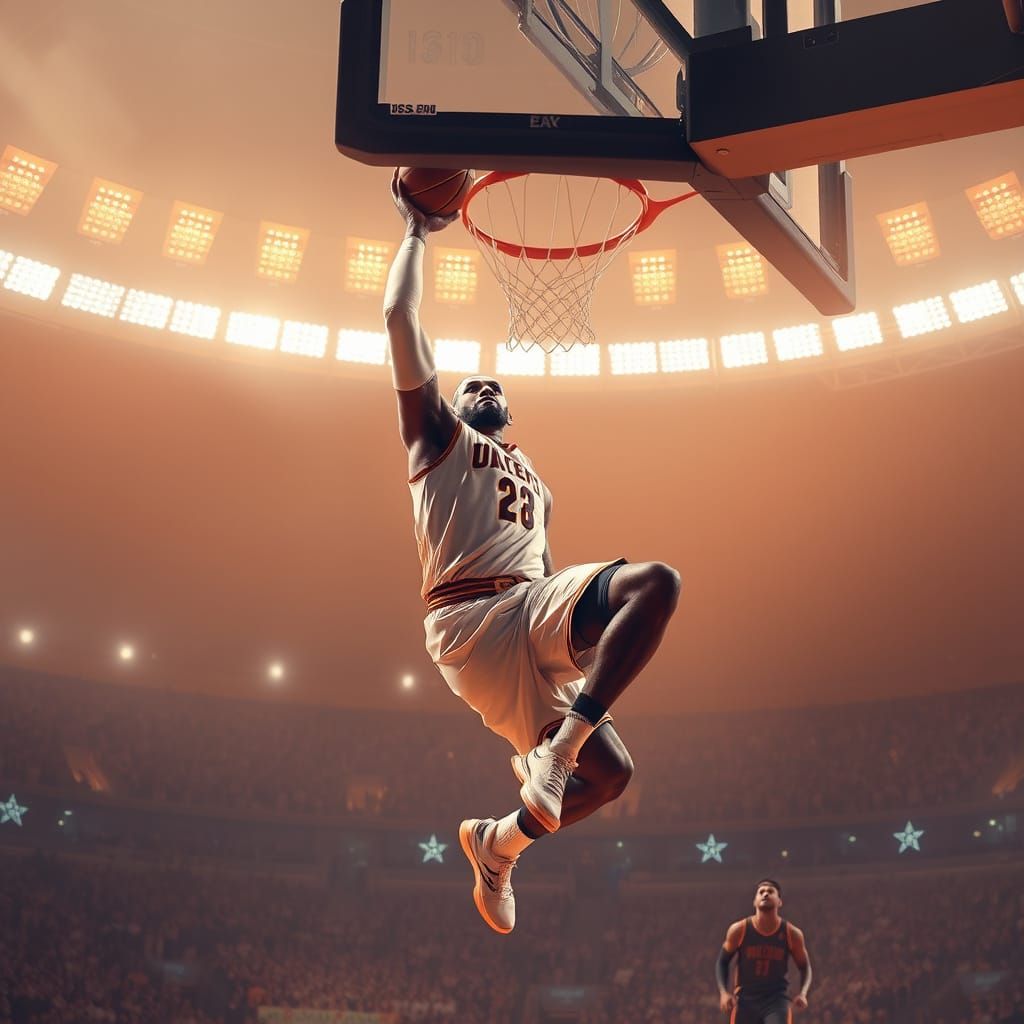 LeBron James Dunks in Futuristic Basketball Arena