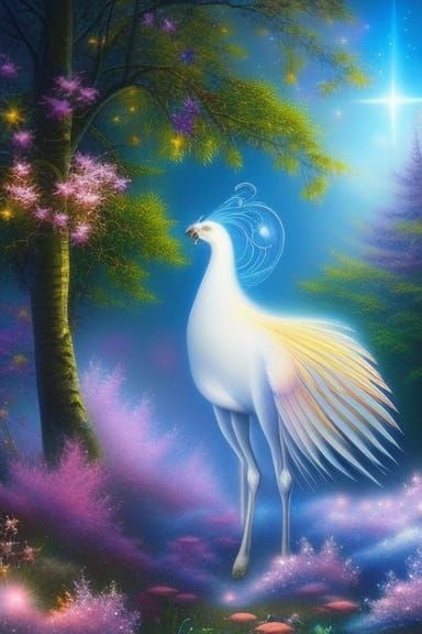 Ethereal Pegasus in Mystical Forest, Digital Painting