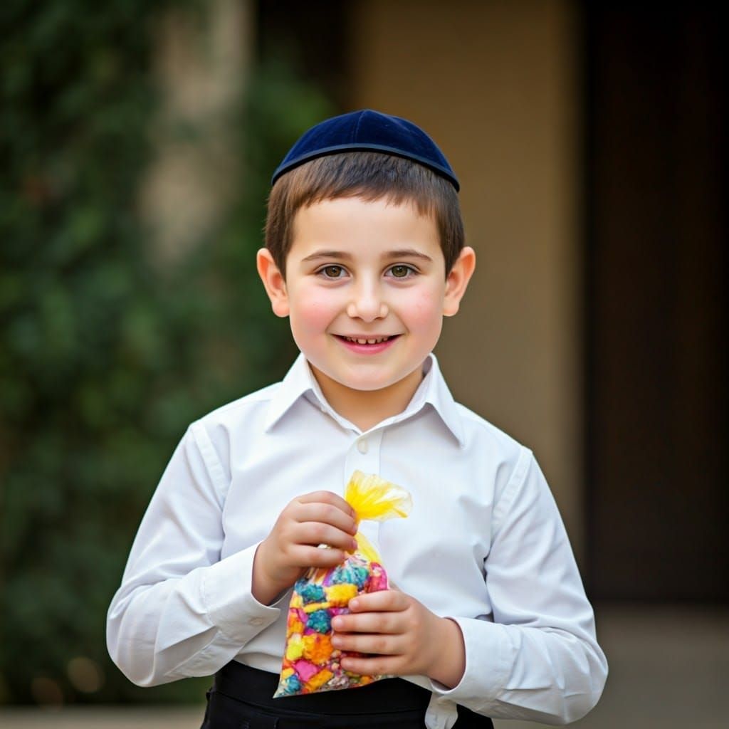 Boy with Bag of Sweets in Soft Light
