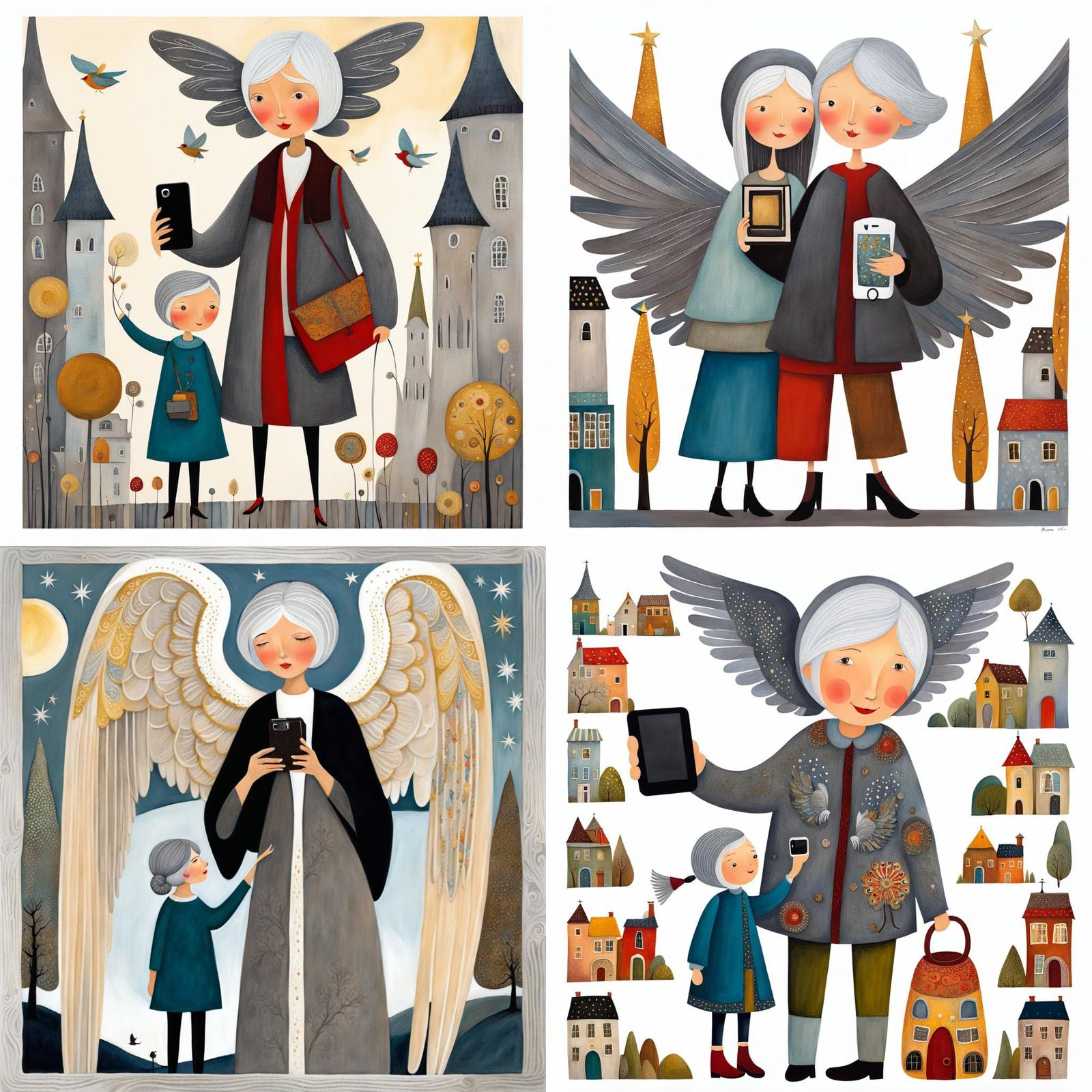 Woman Takes Selfie with Angel: Pop Art Photorealistic Image