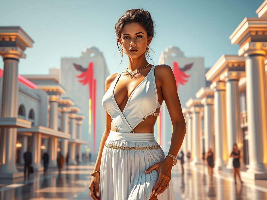 Greek Goddess in Futuristic Hellenistic City