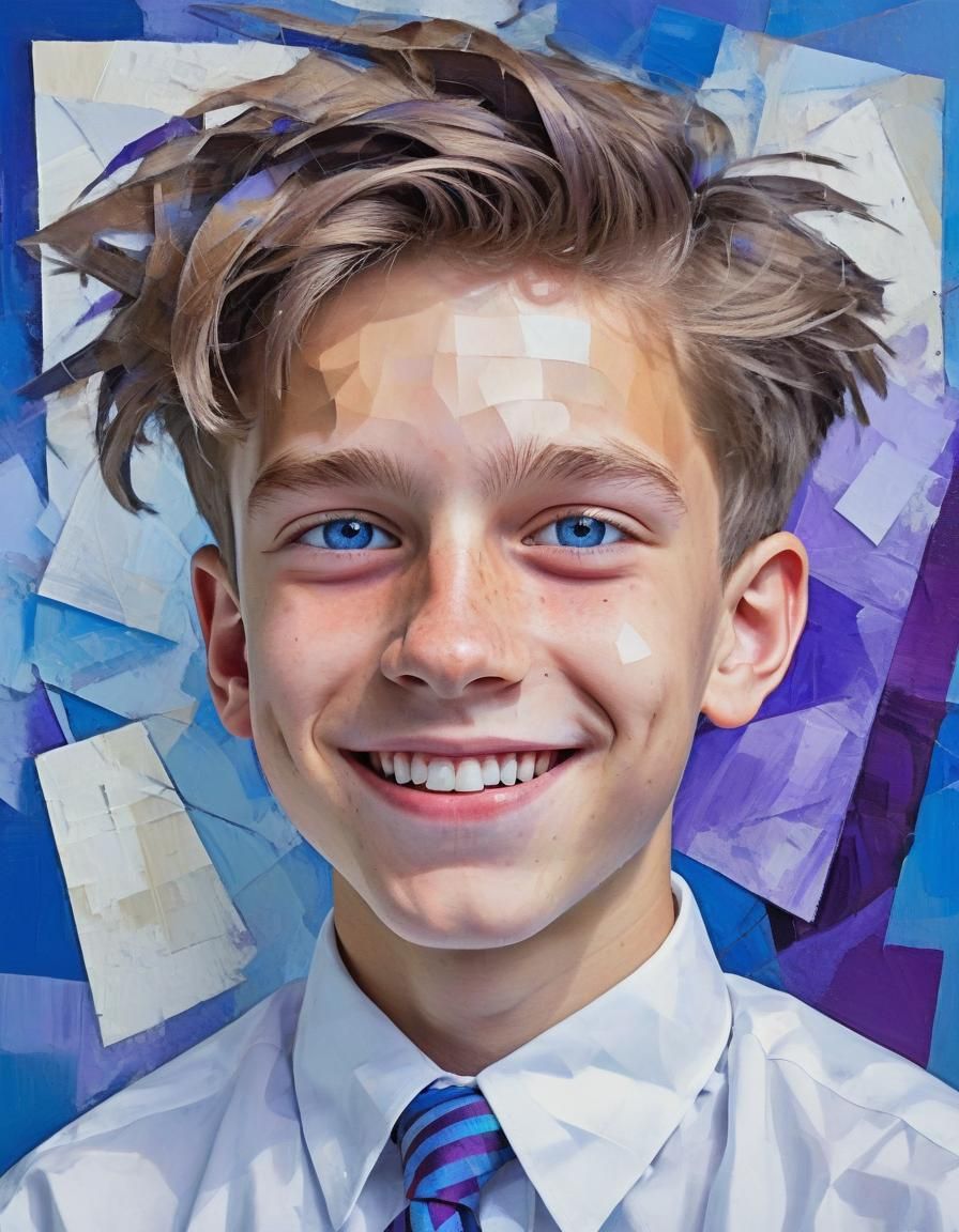 Cubist Portrait of Boy with Geometric Forms
