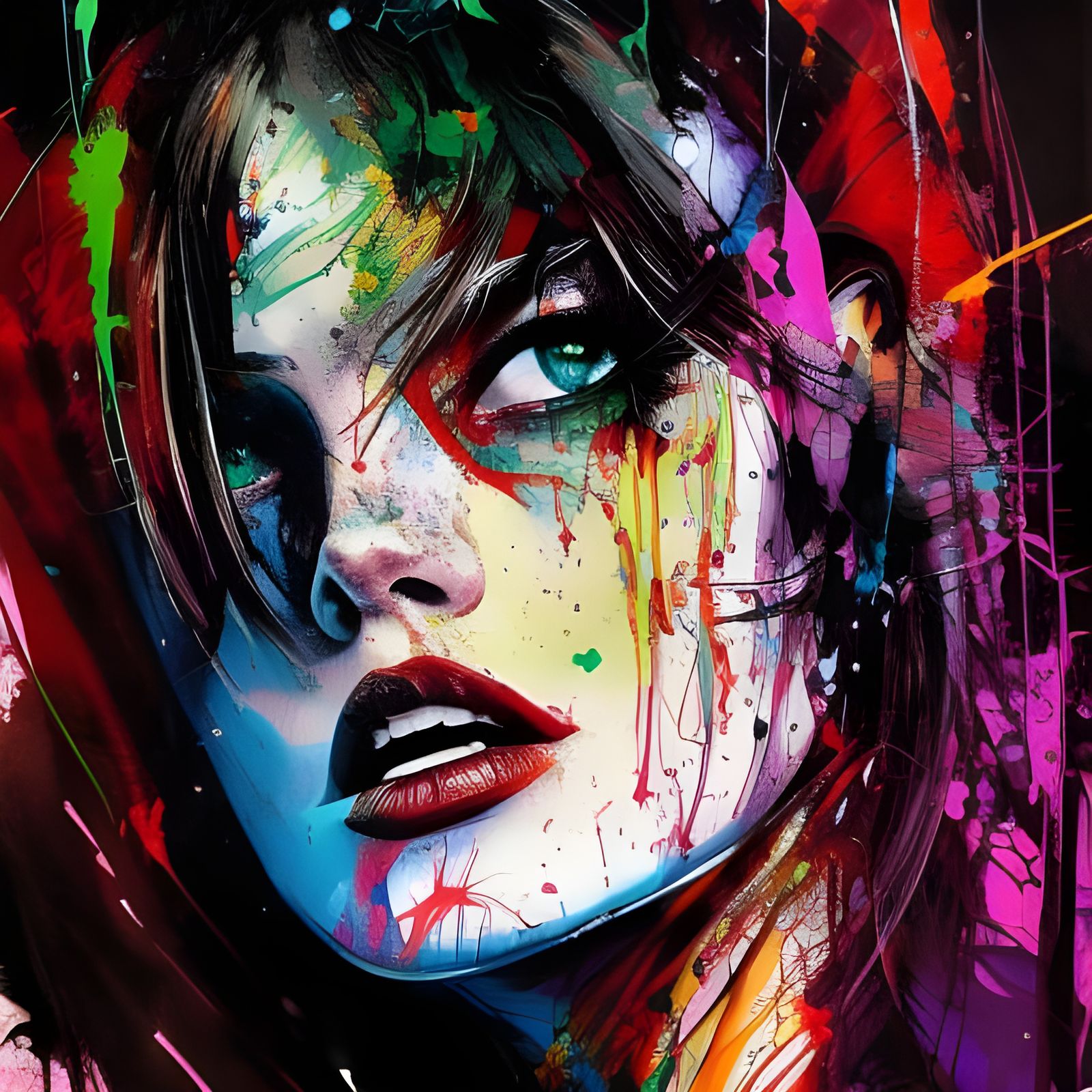 Colorful Ink Painting of a Badass Woman