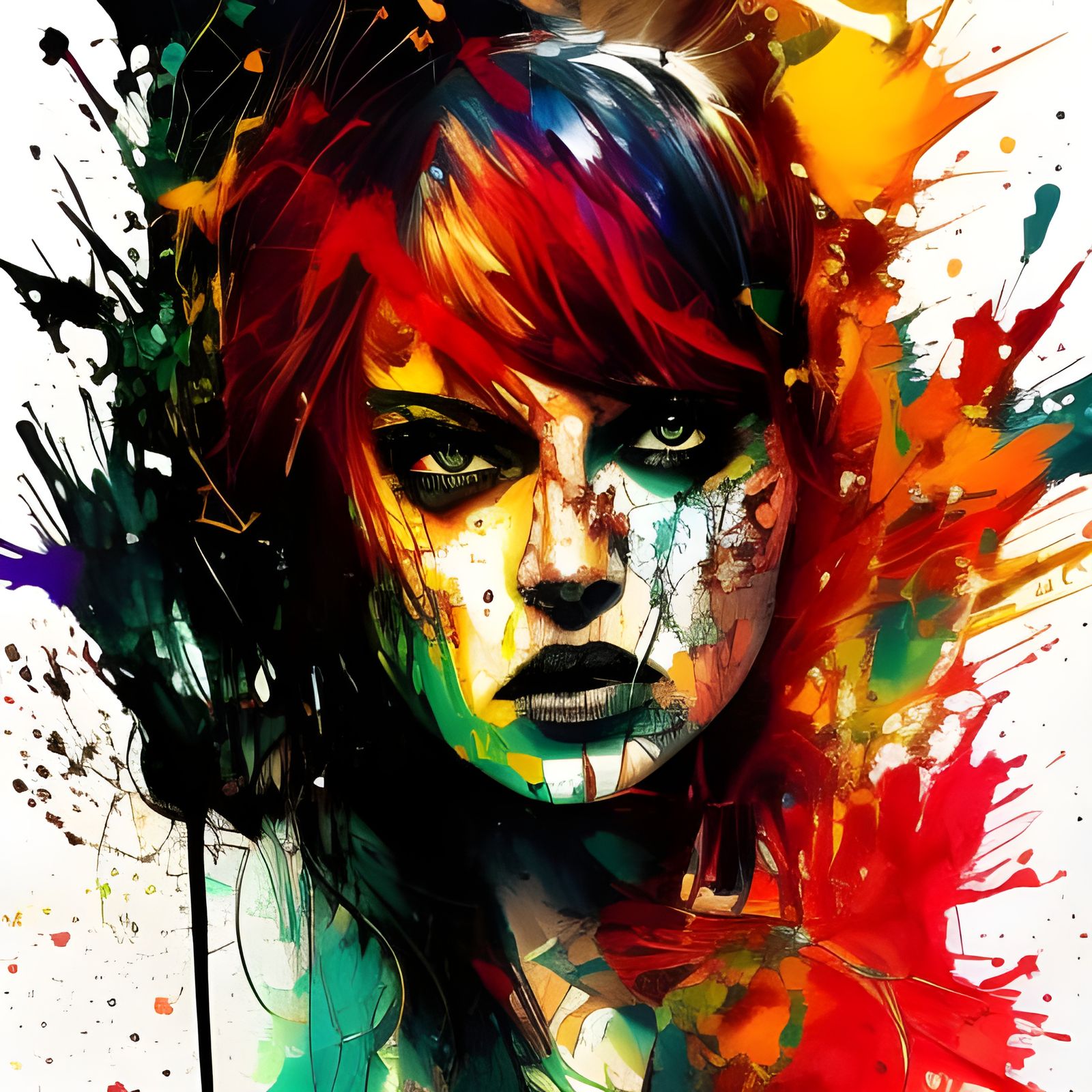 Colorful Badass Woman in Dramatic Splash Art Style
