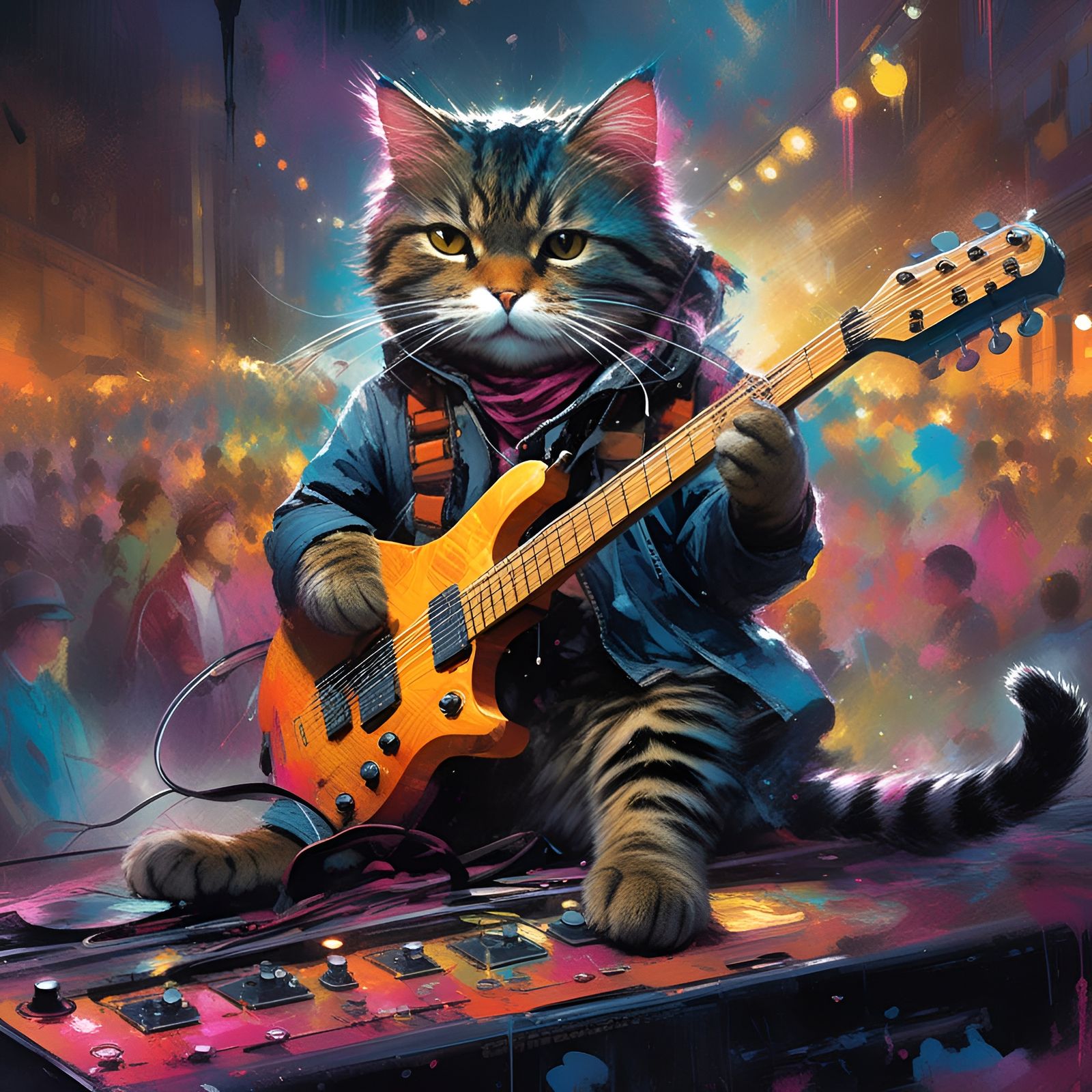 Cute Cat Guitarist Rocks Out On Stage