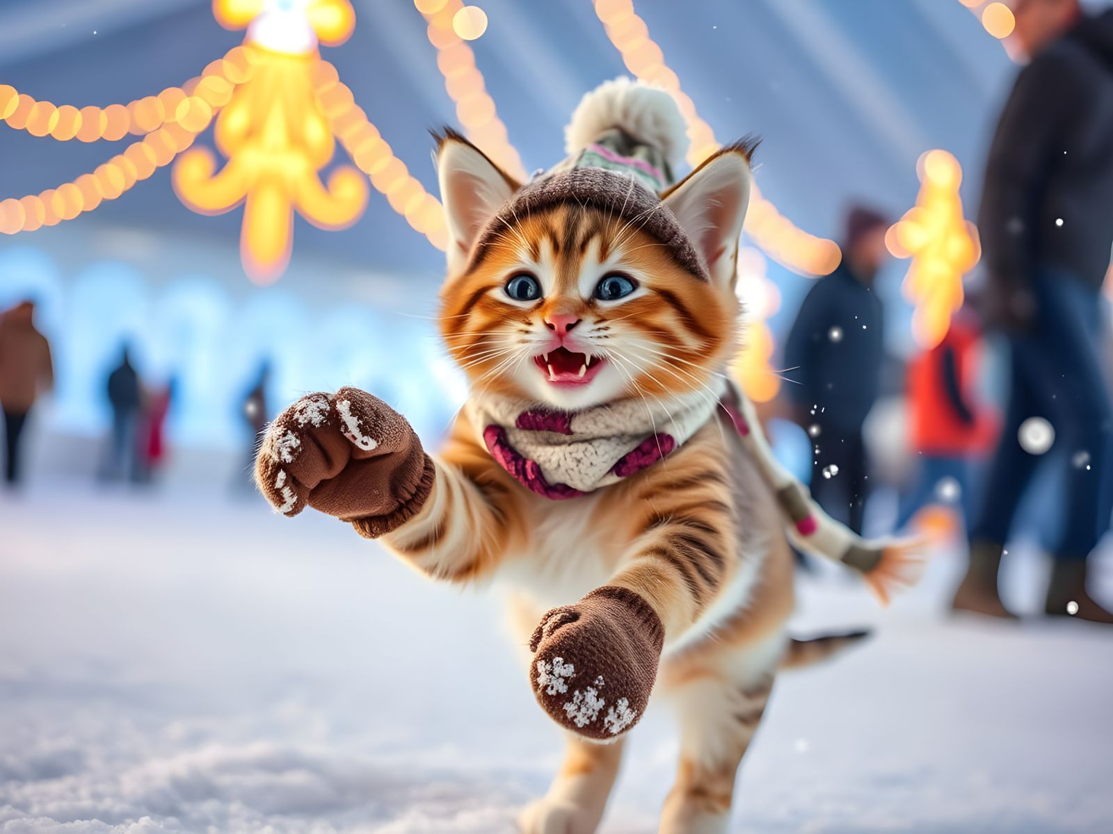 Joyful Kitten Celebrates Winter in Whimsical Mittens at Queb...