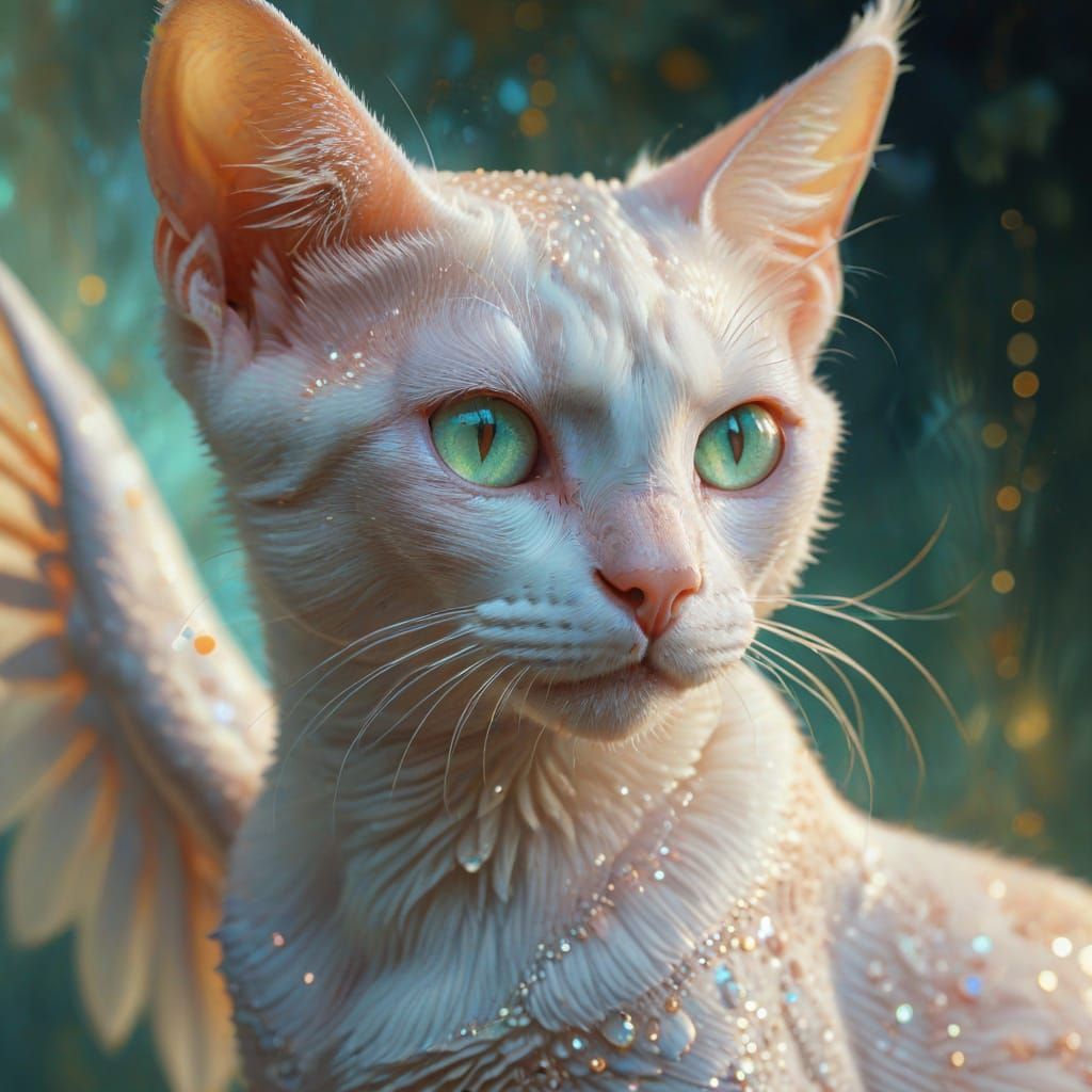 Surreal Albino Demoness Cat Hybrid in Pastel Colors