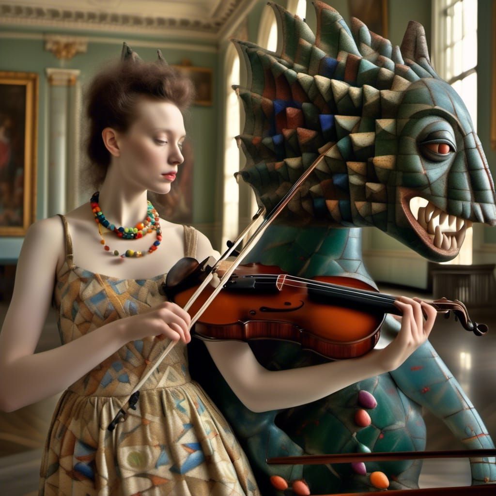 Elegant Couple in Art Museum: Hyperrealistic Photograph