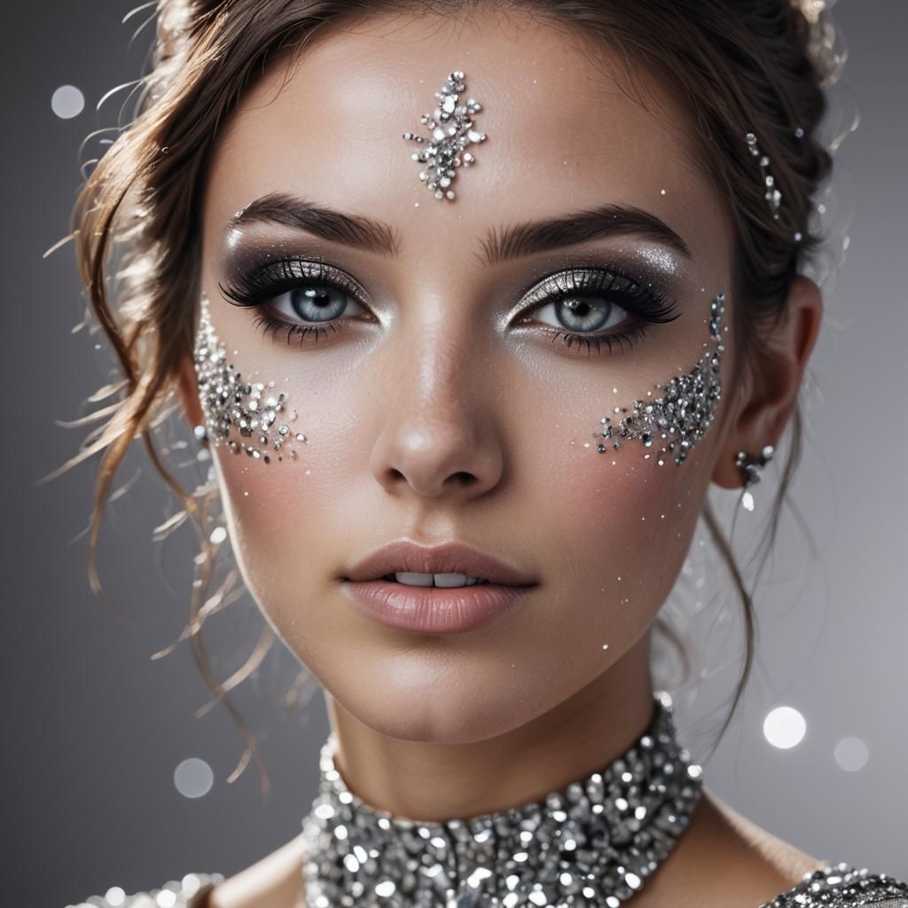 Girl with Silver Sparkles Portrait in High-Key Lighting