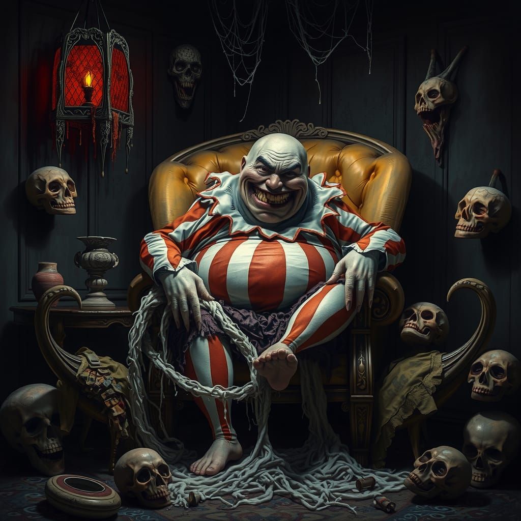 Horror Harlequin in Surreal Room