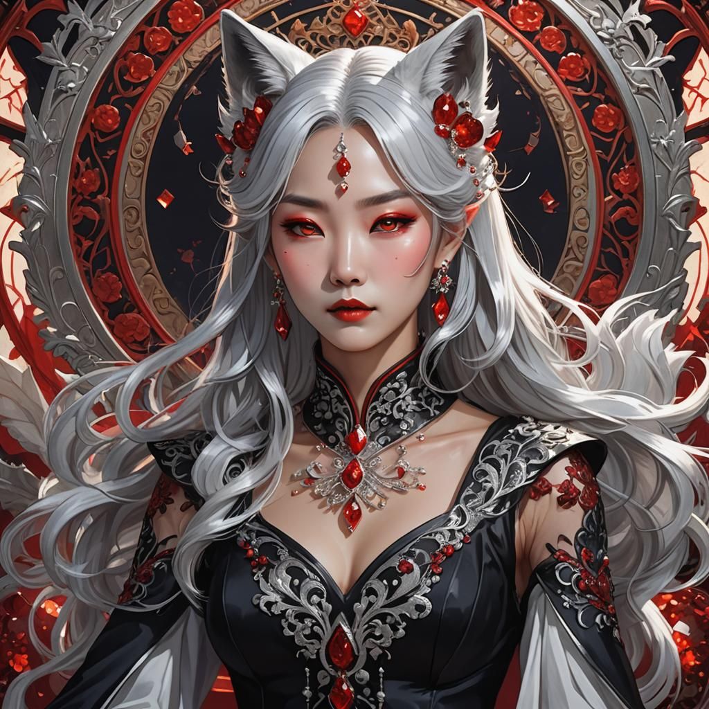 Regal Korean Vampire Queen in Art Nouveau Style