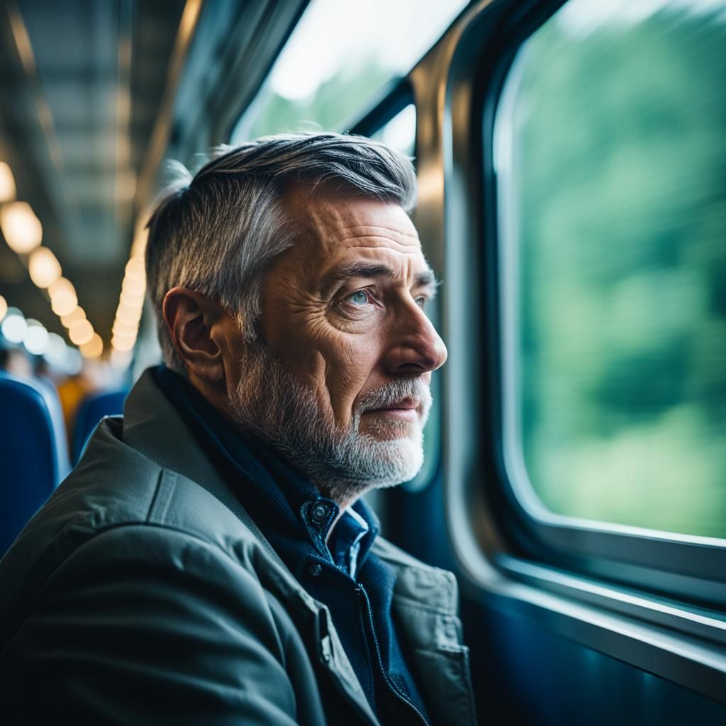Contemplative Man on Train: Professional Photography