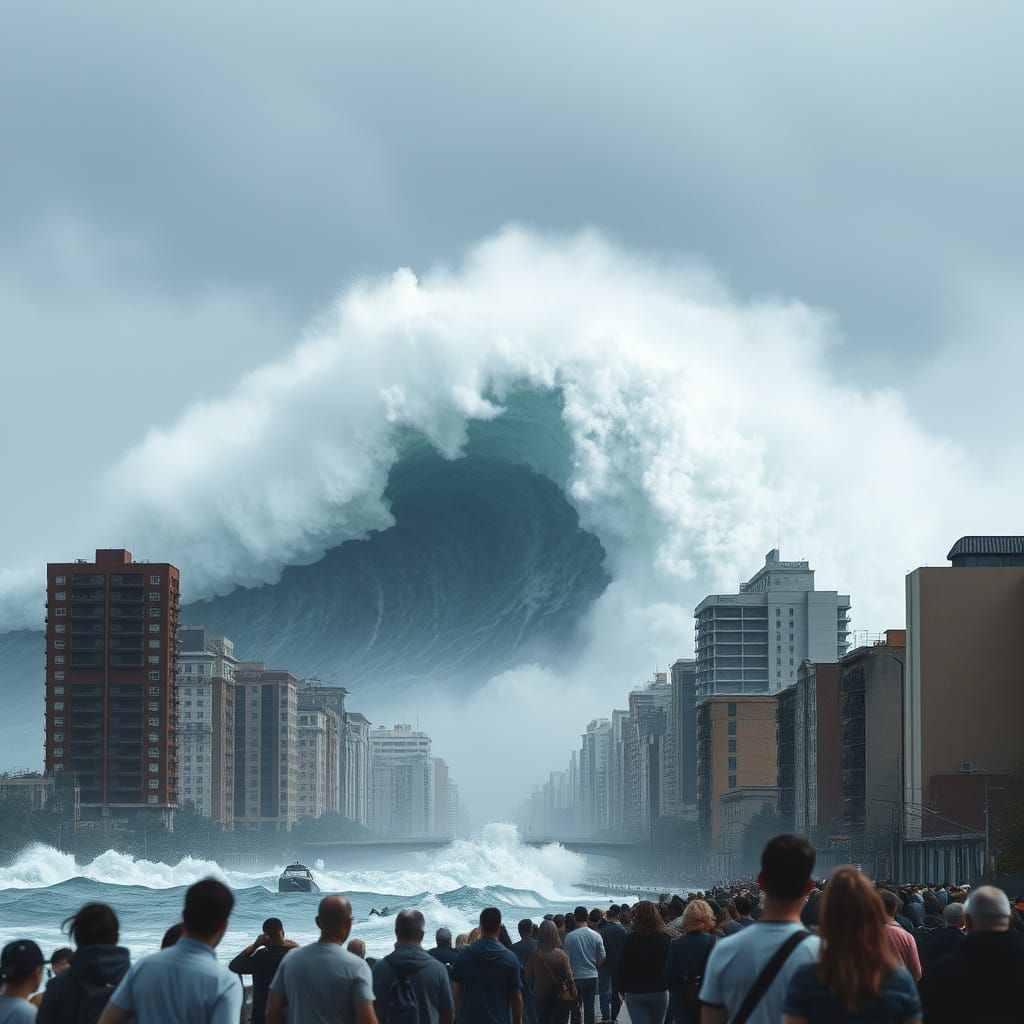 Gigantic Wave Engulfs Cityscape in Devastating Tsunami
