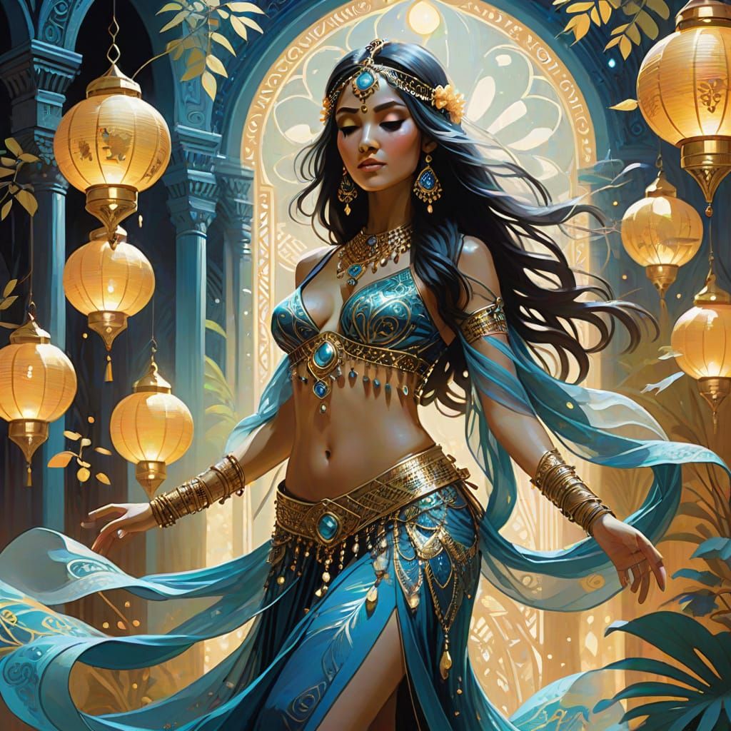 Enchanted Belly Dancer in Futuristic Fantasy Setting