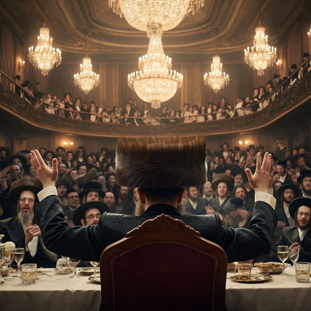 Young Hasidic Leader in Furry Shtreimel and Regal Attire, Su...