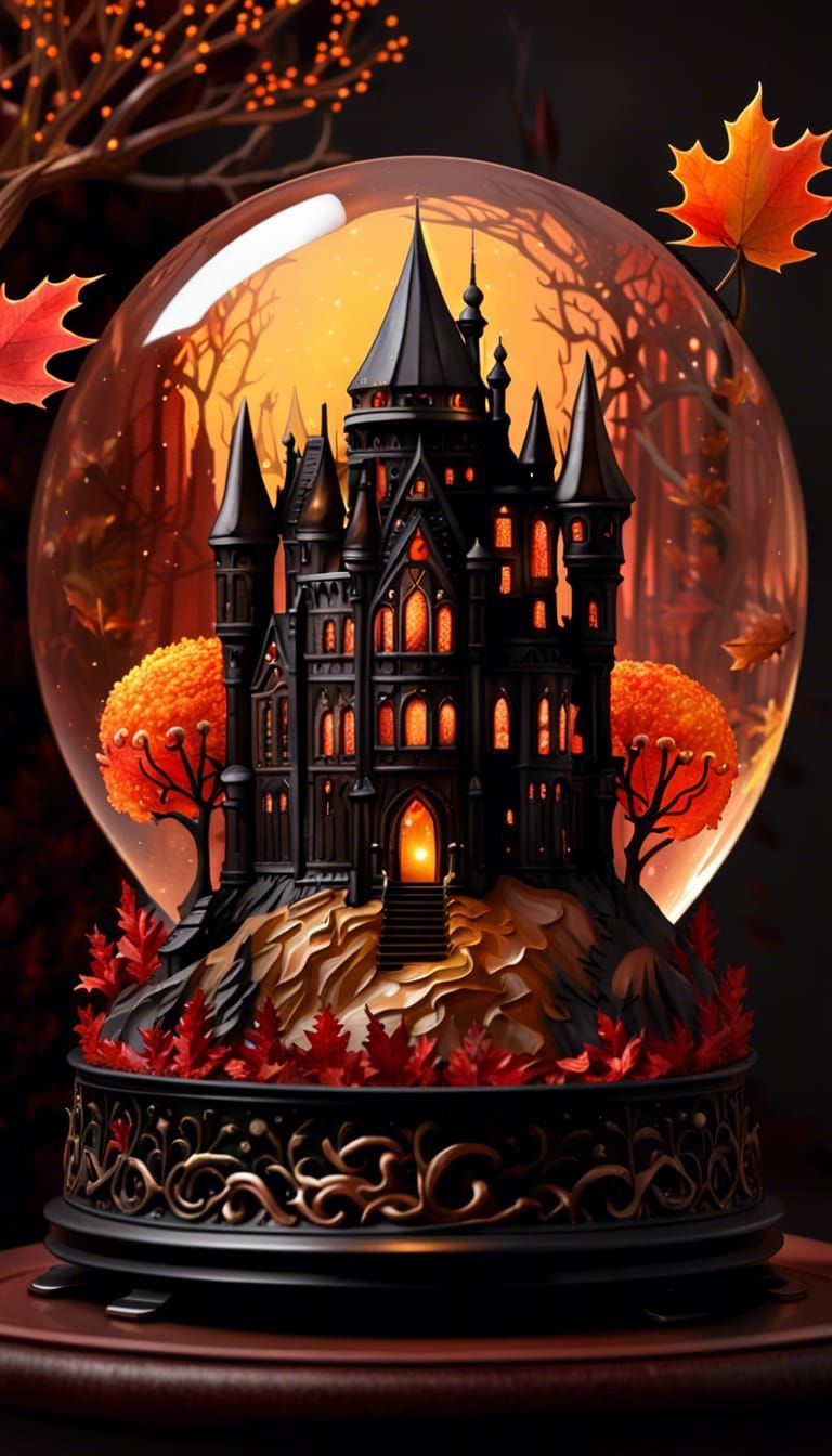 Mystical Gothic Castle Snow Globe in Autumn