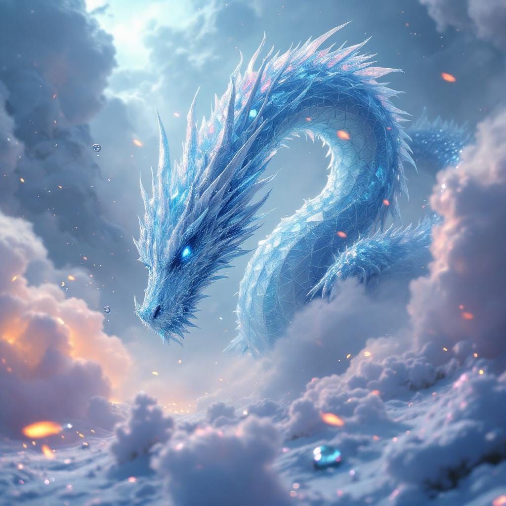 Ice Dragon Soaring in Futuristic Landscape