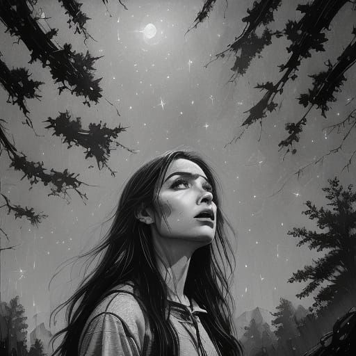 Woman Flees Wolf in Moonlit Woods