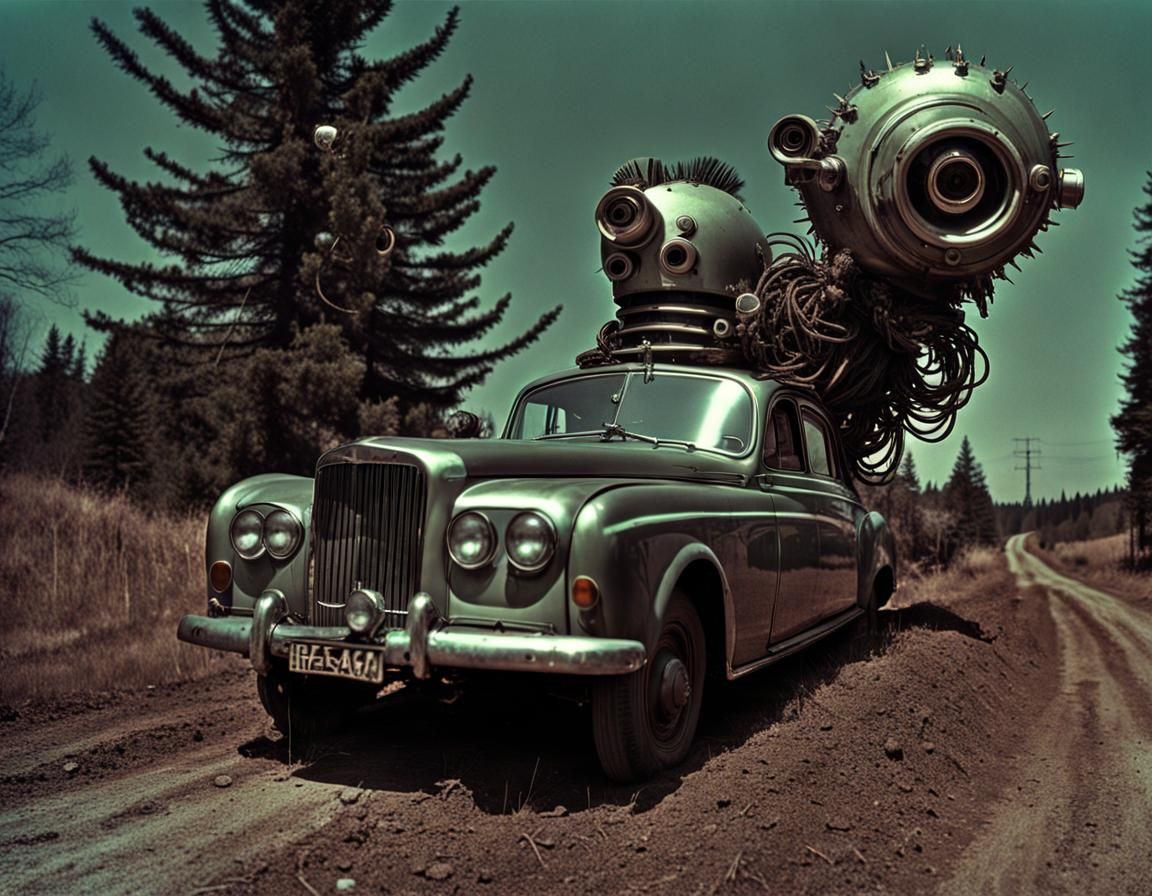 Dieselpunk Gearhead Portrait under Apocalyptic Sky